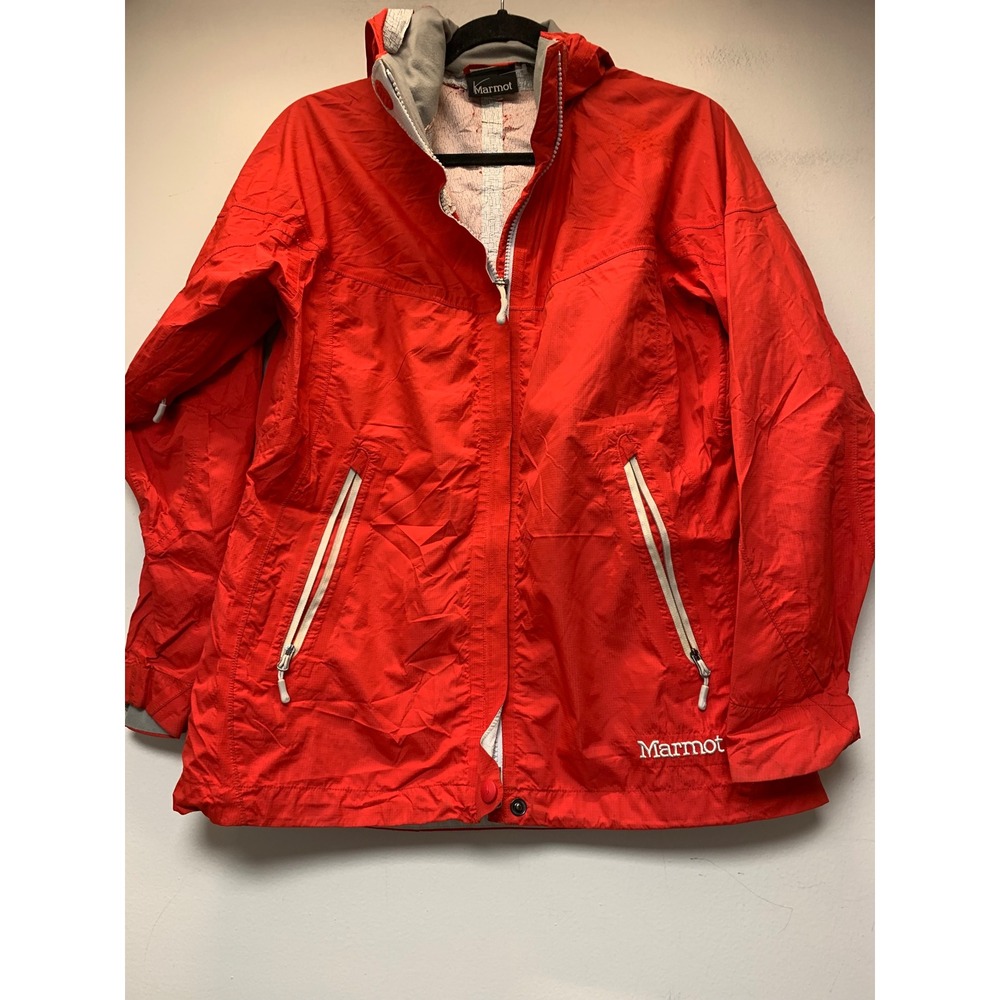 Marmot Rain Jacket Women‎ Small Red Excellent Ripstop Hooded Windbreaker 12341